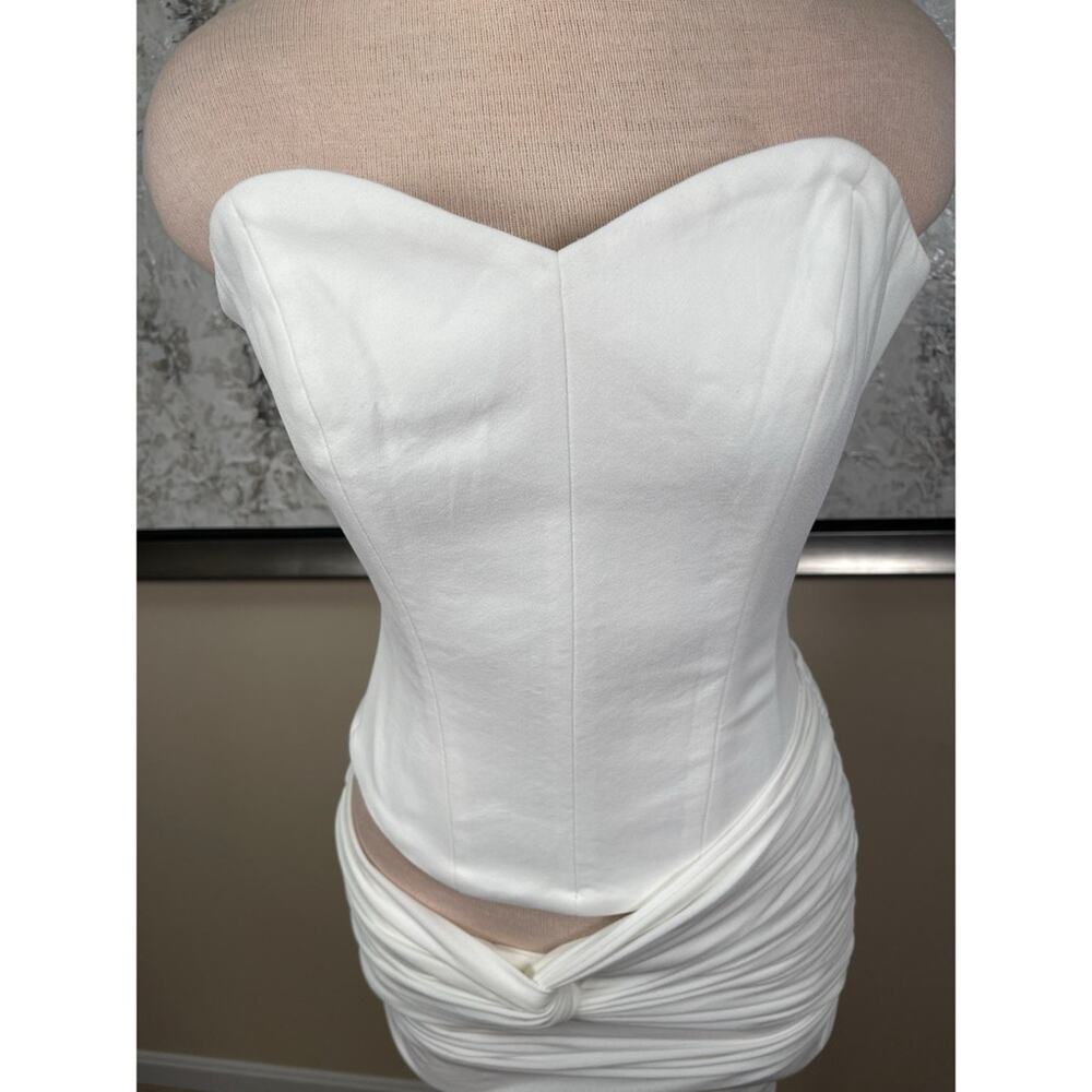 ALEX PERRY Strapless Corset Ruched Cutout White Mini Dress in Crepe Jersey Sz 6 - Picture 5 of 11